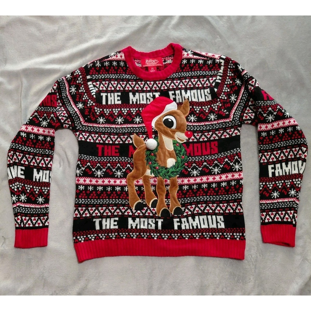 RUDOLPH the Red Nosed Reindeer The Most Famous Christmas Ugly Sweater Size Med - Picture 4 of 6